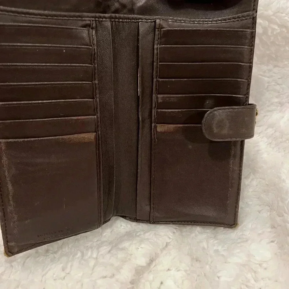 AS-IS Bottega Veneta French Purse Wallet Brown USED